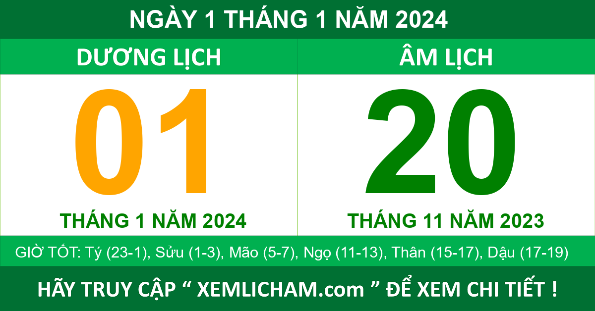 Lịch Âm Ngày 1 Tháng 1 Năm 2024 - Lịch Vạn Niên 1/1/2024