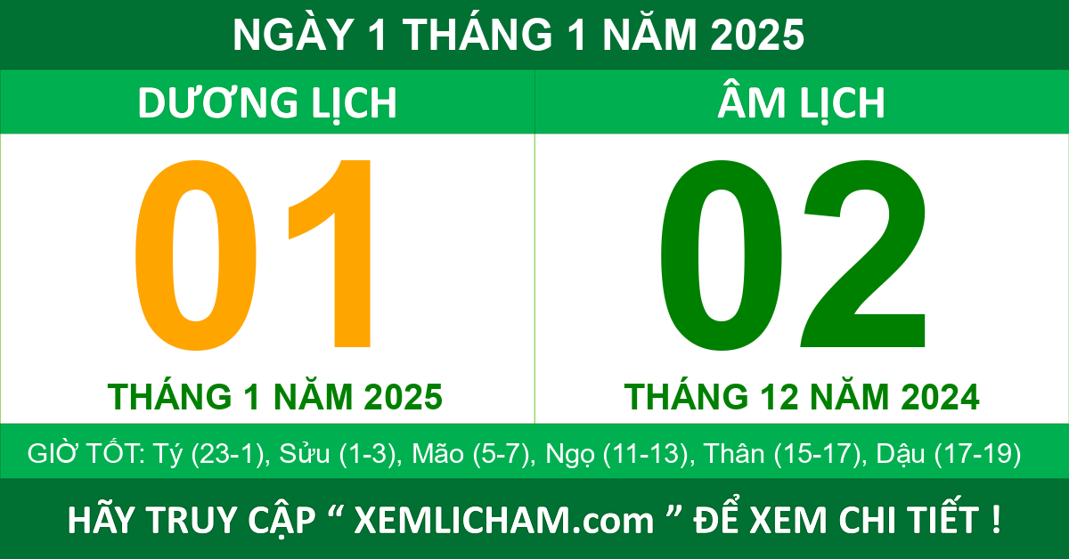 Lịch Âm Ngày 1 Tháng 1 Năm 2025 Lịch Vạn Niên 1/1/2025