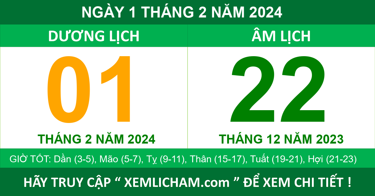 Lịch Âm Ngày 1 Tháng 2 Năm 2024 Lịch Vạn Niên 1/2/2024