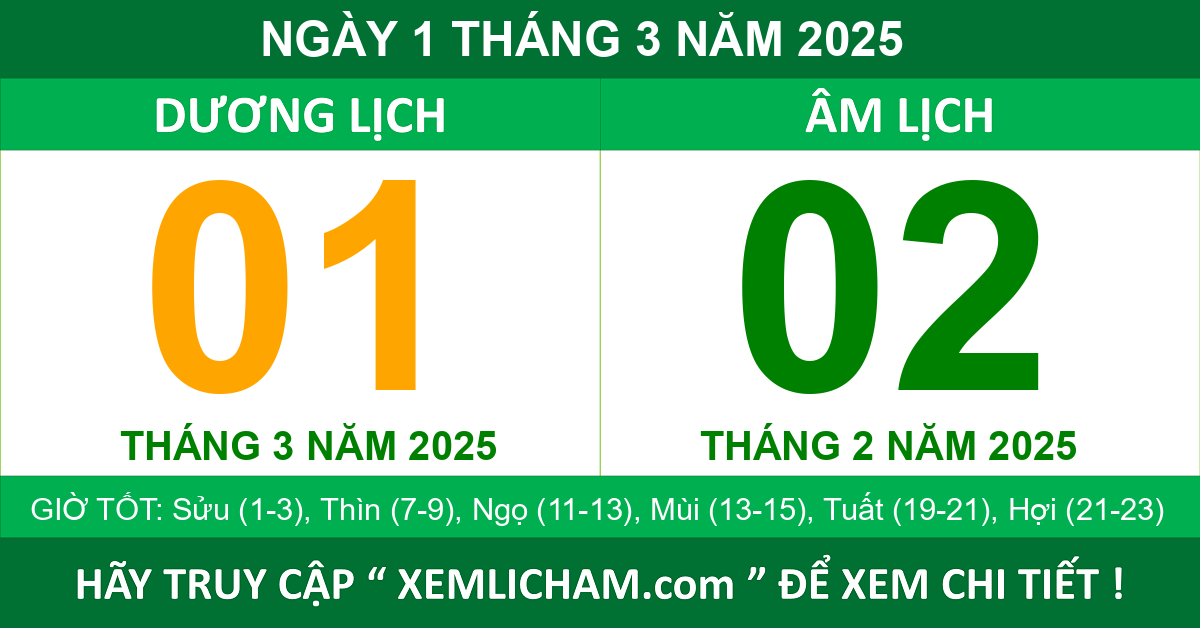 Lịch Âm Ngày 1 Tháng 3 Năm 2025 Lịch Vạn Niên 1/3/2025