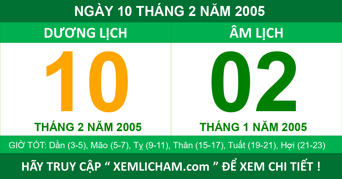 Lịch Am Ngay 10 Thang 2 Năm 05 Lịch Vạn Nien 10 2 05