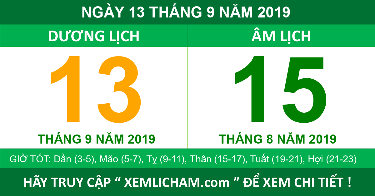 lịch vạn niên ngày 13 tháng 9 năm 2019 - Lịch Âm Hôm Nay