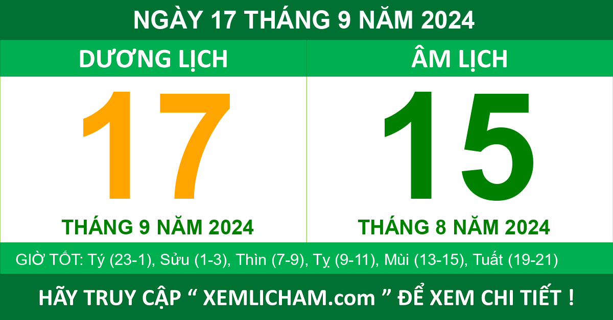 Lịch Âm Ngày 17 Tháng 9 Năm 2024 - Lịch Vạn Niên 17/9/2024