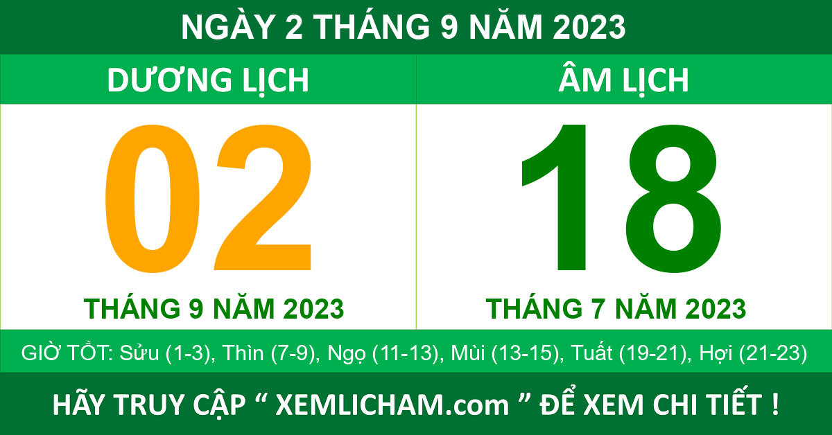 Lịch Âm Ngày 2 Tháng 9 Năm 2023 - Lịch Vạn Niên 2/9/2023