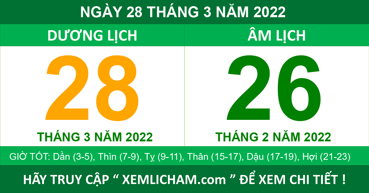 Lịch Âm Ngày 28 Tháng 3 Năm 2022 - Lịch Vạn Niên 28/3/2022