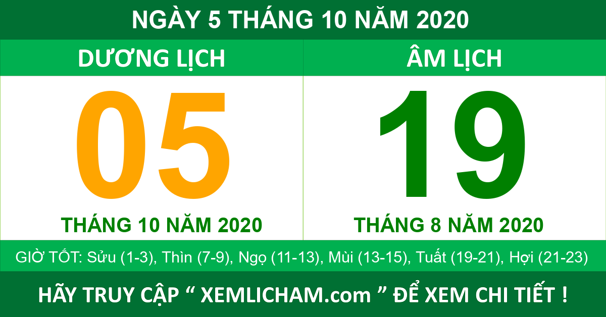 Lịch Âm Ngày 5 Tháng 10 Năm 2020 - Lịch Vạn Niên 5/10/2020